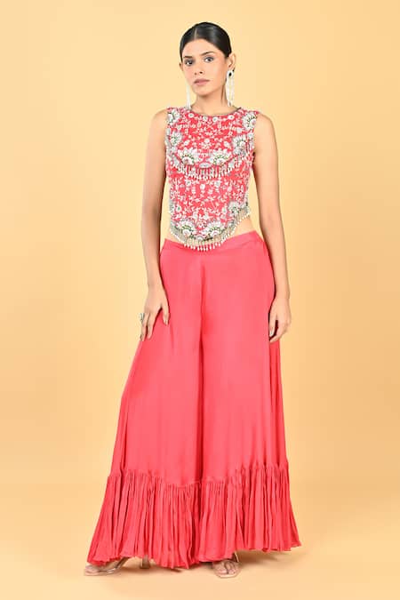 KEITH GOMES Floral Embroidered Top & Palazzo Set