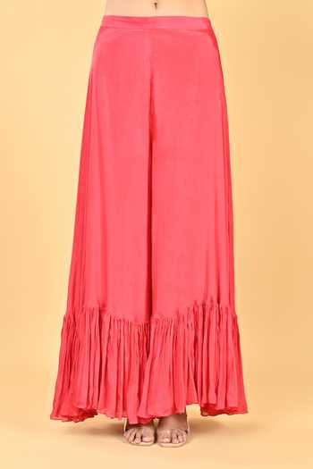 Shop_KEITH GOMES_Red Crepe, Chiffon Sequins, Beads, Zari, Floral Embroidered Top And Palazzo Set _Online_at_Aza_Fashions