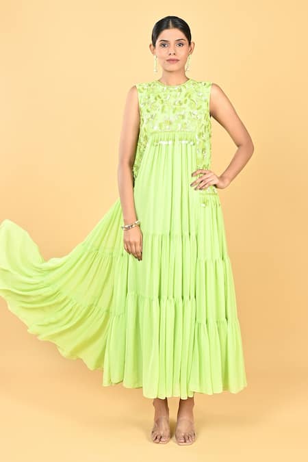 KEITH GOMES Sequins And Beads Tiered Maxi Dress