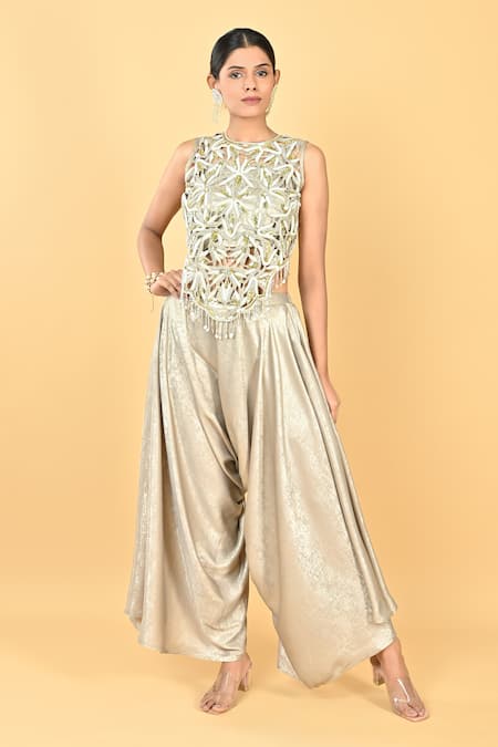 KEITH GOMES Embroidered Blouse & Dhoti Pant Set 