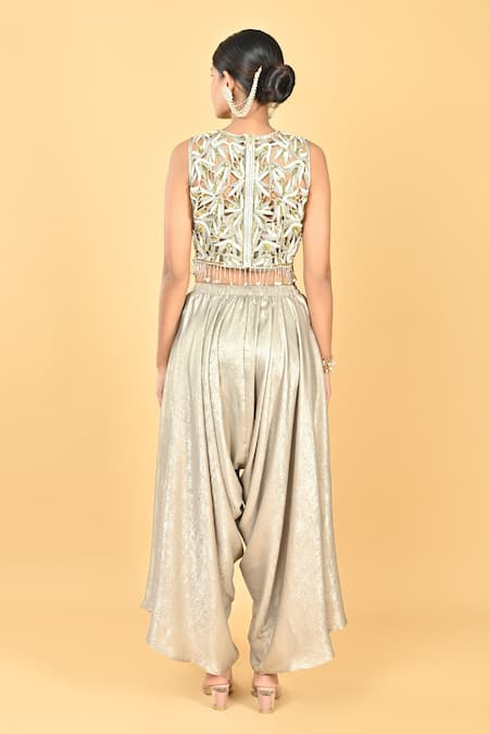 KEITH GOMES Embroidered Blouse & Dhoti Pant Set 