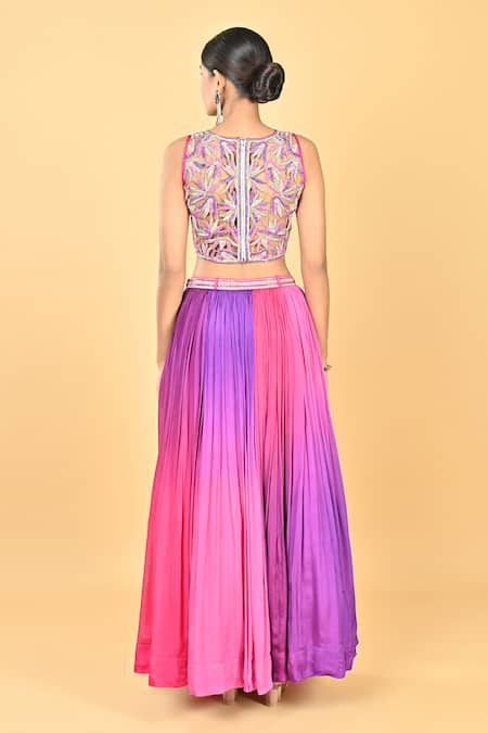 KEITH GOMES Embrioidered Blouse & Ombre Lehenga Set 