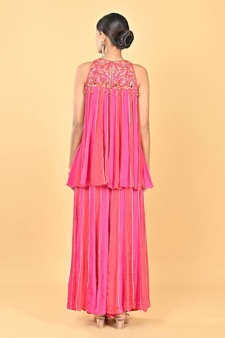 KEITH GOMES Stripe Pattern Short Anarkali With Palazzo