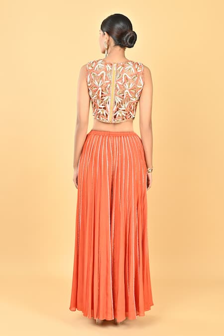 KEITH GOMES Contrast Embroidered Top Palazzo Set 