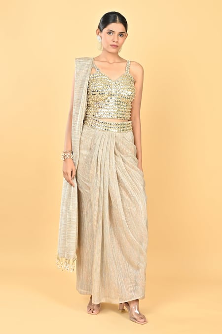 KEITH GOMES Abla Embellished Blouse & Pre-Draped Saree Set 