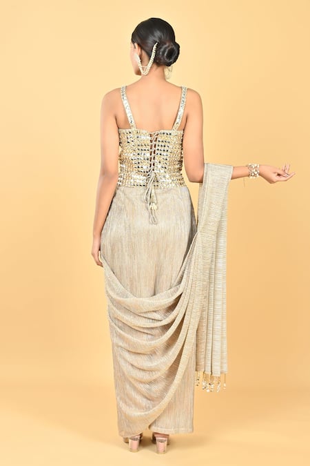 KEITH GOMES Abla Embellished Blouse & Pre-Draped Saree Set 