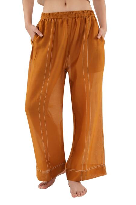 Buy_Khat_Off White Linen, Chanderi Silk Embroidery V-neck And Top & Pant Set 