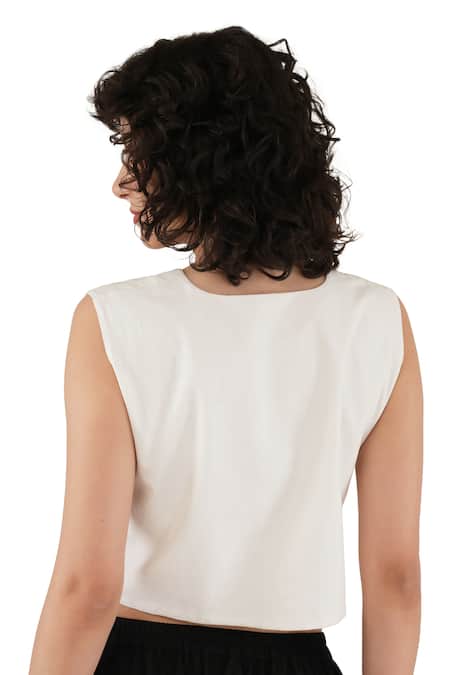 Buy_Khat_Off White , , Linen, V-neck Buttoned Top And Pant Set 