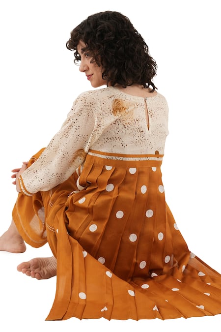 Buy Khat Beige Chanderi Silk Embroidery Round Neck Polka Print Kurta Set Buy_Khat_Beige Chanderi Silk Embroidery Round Neck Polka Print Kurta Set