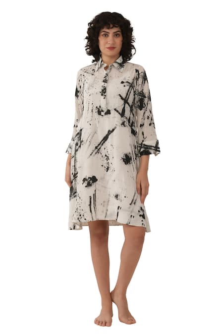 Khat Abstract Print Silk Dress 