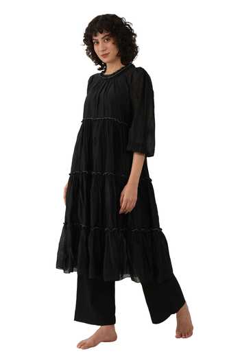 Khat Black Chanderi Silk Round Neck, Yes Kurta Set Online at Aza Fashions Khat_Black Chanderi Silk Round Neck, Yes Kurta Set _Online_at_Aza_Fashions