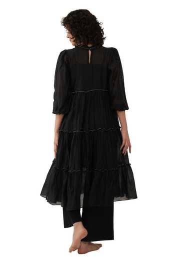 Shop Khat Black Chanderi Silk Round Neck, Yes Kurta Set at Aza Fashions Shop_Khat_Black Chanderi Silk Round Neck, Yes Kurta Set _at_Aza_Fashions
