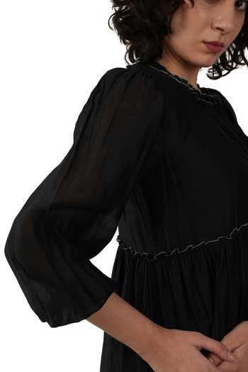 Khat Black Chanderi Silk Round Neck, Yes Kurta Set at Aza Fashions Khat_Black Chanderi Silk Round Neck, Yes Kurta Set _at_Aza_Fashions