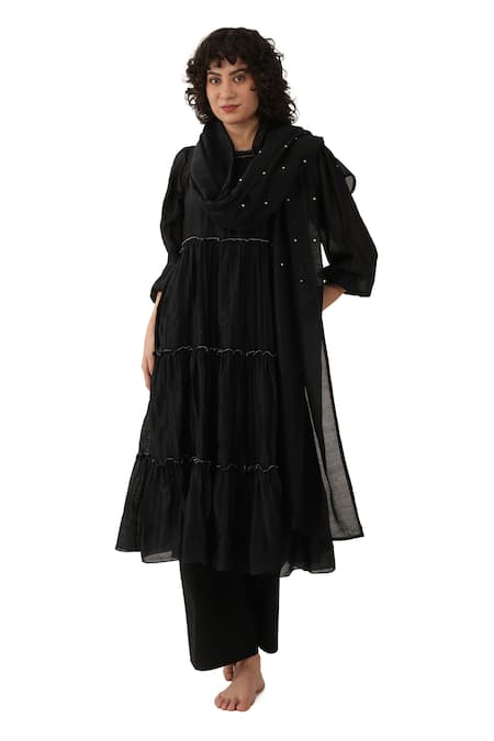 Khat Chanderi Silk Frilled Kurta Set 