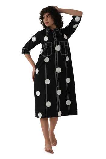 Khat Polka Print Poplin Cotton Dress 