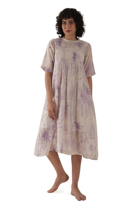 Khat Pintuck Chanderi Silk Midi Dress  