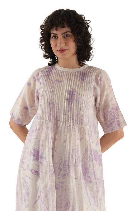 Shop Khat Purple Chanderi Silk Round Neck, Yes Marble Pattern Kurta Set Shop_Khat_Purple Chanderi Silk Round Neck, Yes Marble Pattern Kurta Set