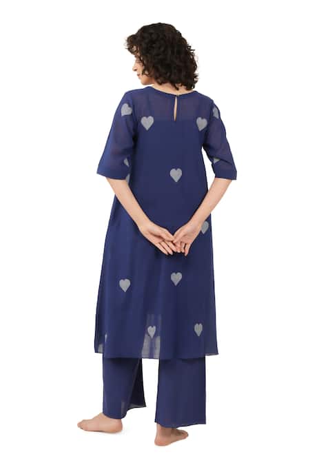Khat Handwoven Cotton Heart Pattern Kurta Set 