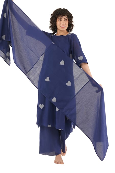 Khat Handwoven Cotton Heart Pattern Kurta Set 