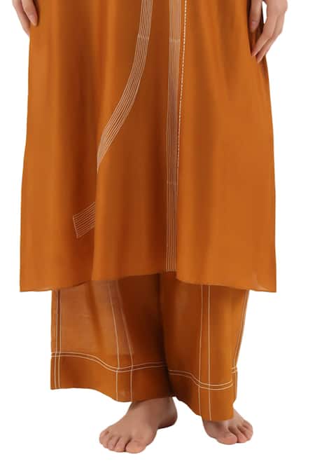 Shop_Khat_Orange Chanderi Silk Embroidery Round Neck Straight Kurta Set _Online_at_Aza_Fashions