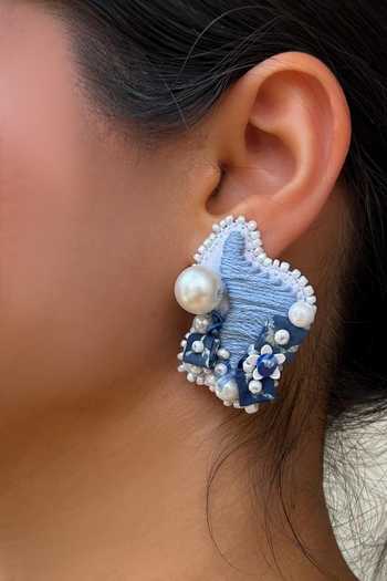 Buy_KIHOY_Blue Embroidery, Beads, Pearls The Rebel Mismatched Earrings _Online_at_Aza_Fashions