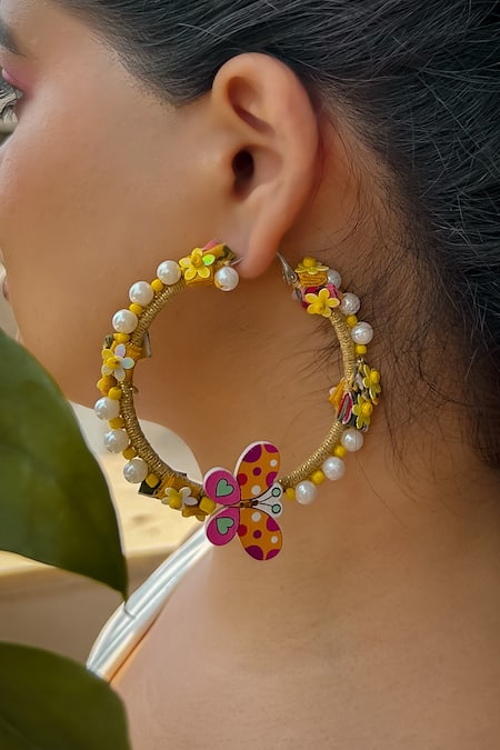 KIHOY Butterfly Embroidered Hoop Earrings 