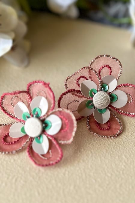 KIHOY Frangipani Organza Flower Embellished Earrings 
