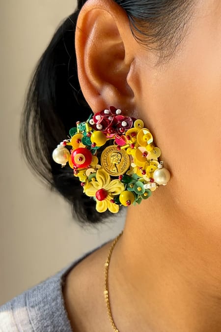 KIHOY Multicolor Embroidered Stud Earrings 