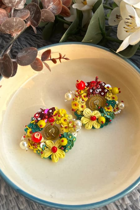 KIHOY Multicolor Embroidered Stud Earrings 