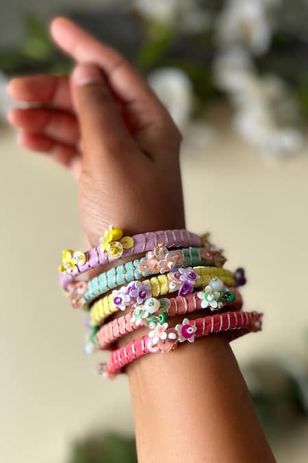 KIHOY Multicolor Hand Embroidered Bangles Set Of 5 