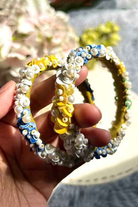 KIHOY Daffodil Hand Embroidered Bangles - Set of 2 