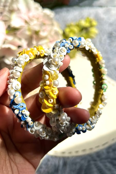 KIHOY Daffodil Hand Embroidered Bangles - Set of 2 