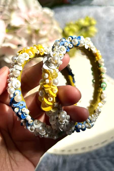 KIHOY Daffodil Embroidered Bangles - Set of 2 