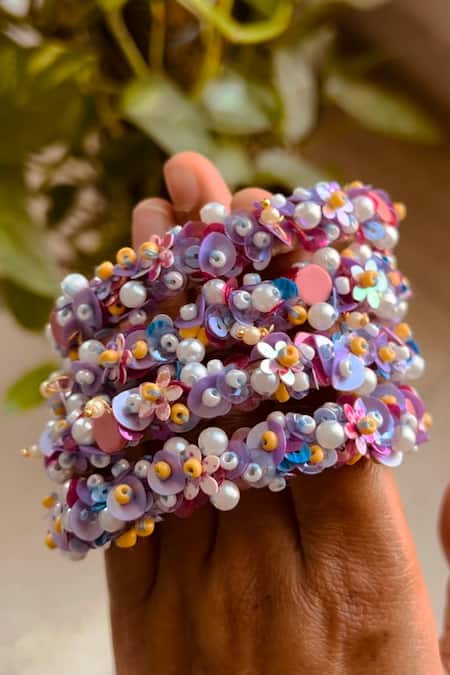 KIHOY Sitara Hand Embroidered Bangles - Set of 4 