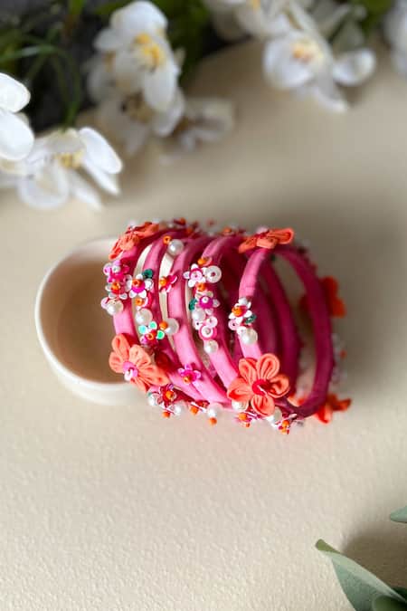KIHOY Floral Hand Embroidered Bangles - Set of 5 