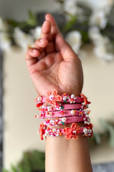 KIHOY Floral Embroidered Bangles - Set of 5 