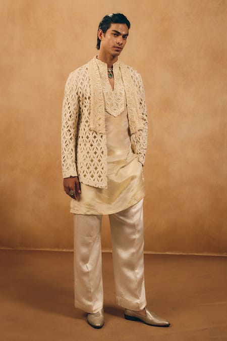 Mukti And Kavith Casa Bead Embroidered Jacket & Kurta Set 