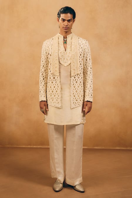 Mukti And Kavith Casa Bead Embroidered Jacket & Kurta Set 