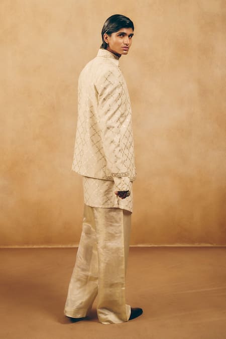 Mukti And Kavith Casa Geometric Woven Jacket & Kurta Set