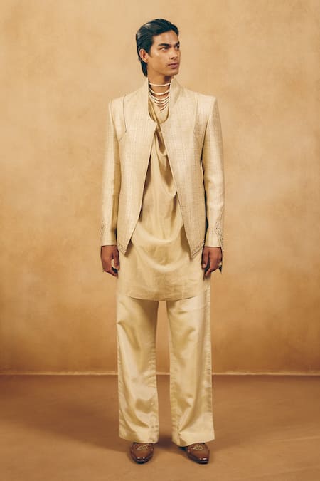 Mukti And Kavith Casa Stripe Woven Jacket & Kurta Set