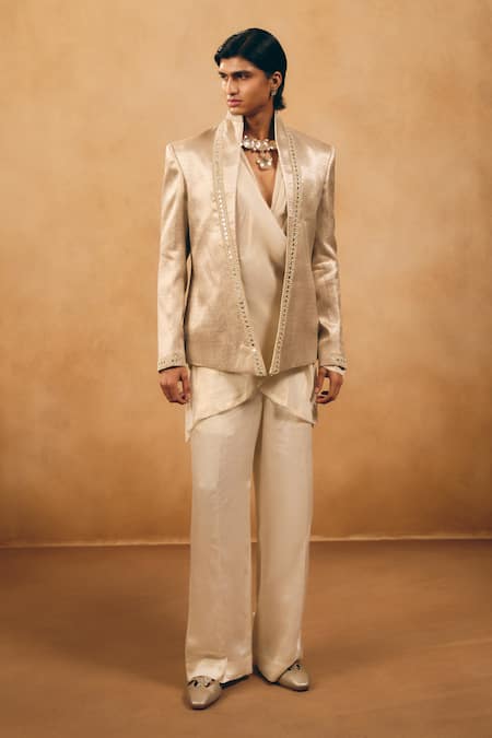 Mukti And Kavith Casa Metallic Woven Brocade Jacket & Kurta Set 