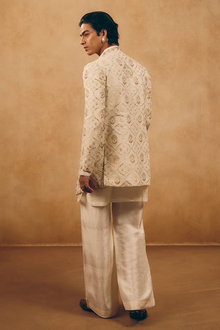 Mukti And Kavith Casa Zardozi Work Longline Jacket & Kurta Set 