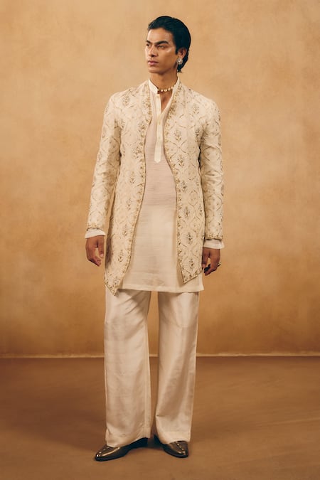 Mukti And Kavith Casa Zardozi Work Longline Jacket & Kurta Set 