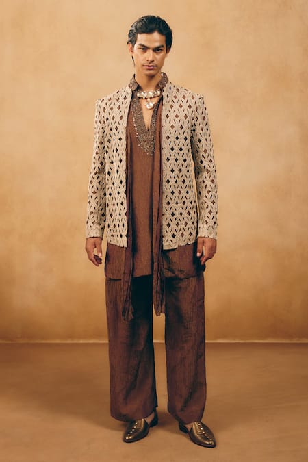 Mukti And Kavith Casa Cutwork Embroidered Jacket & Kurta Set 