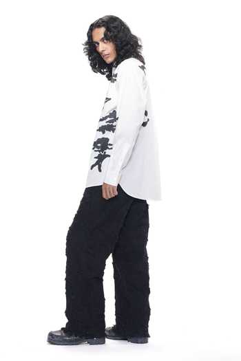 Countrymade_Black Cotton, Twill Applique Burnt Shirt _Online_at_Aza_Fashions
