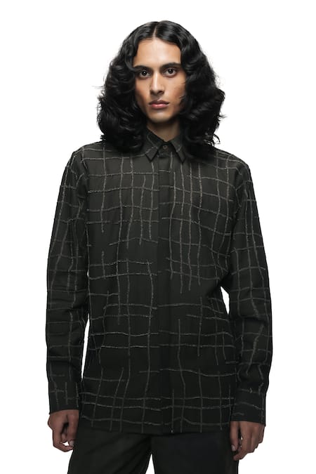 Countrymade Embroidery Broken Plaid Cotton Denim Shirt 