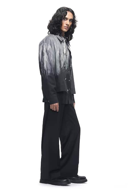 Countrymade_Black Cotton, Denim Molten Metal Jacket _Online_at_Aza_Fashions