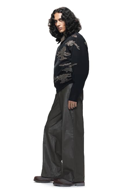 Countrymade Black Cotton, Denim Applique Inferno Camo Bomber Jacket Online at Aza Fashions Countrymade_Black Cotton, Denim Applique Inferno Camo Bomber Jacket _Online_at_Aza_Fashions