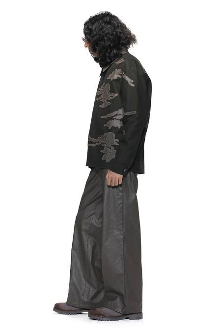 Countrymade_Olive Green Cotton, Denim Applique Inferno Camo Canvas Jacket _Online_at_Aza_Fashions