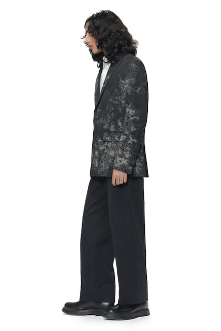 Buy_Countrymade_Black Cotton, Denim Embroidery Dust Cloud Blazer _Online_at_Aza_Fashions